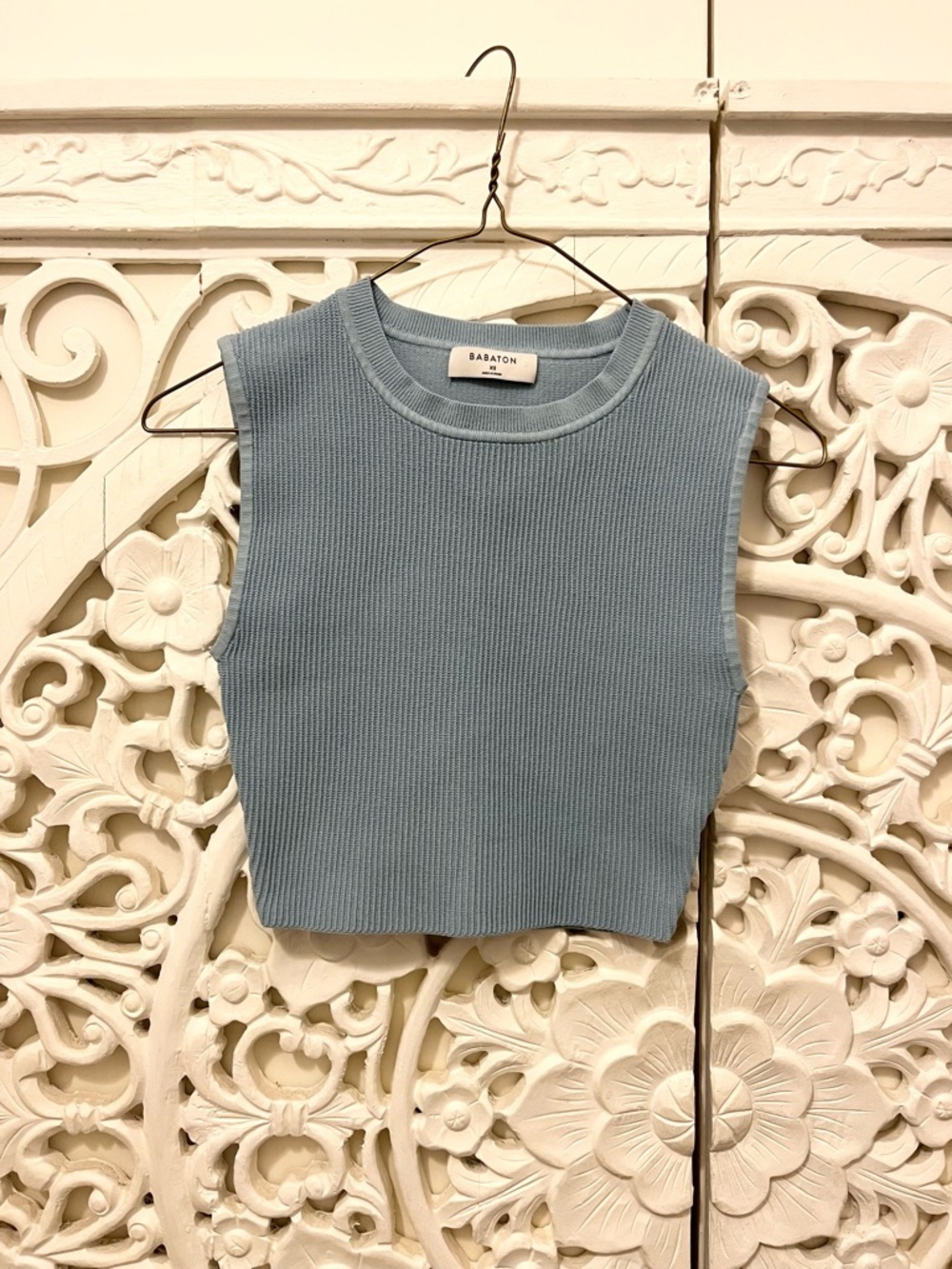 Babaton Ribbed Crop Tank Blue XS Fitted Minimalist Aritzia